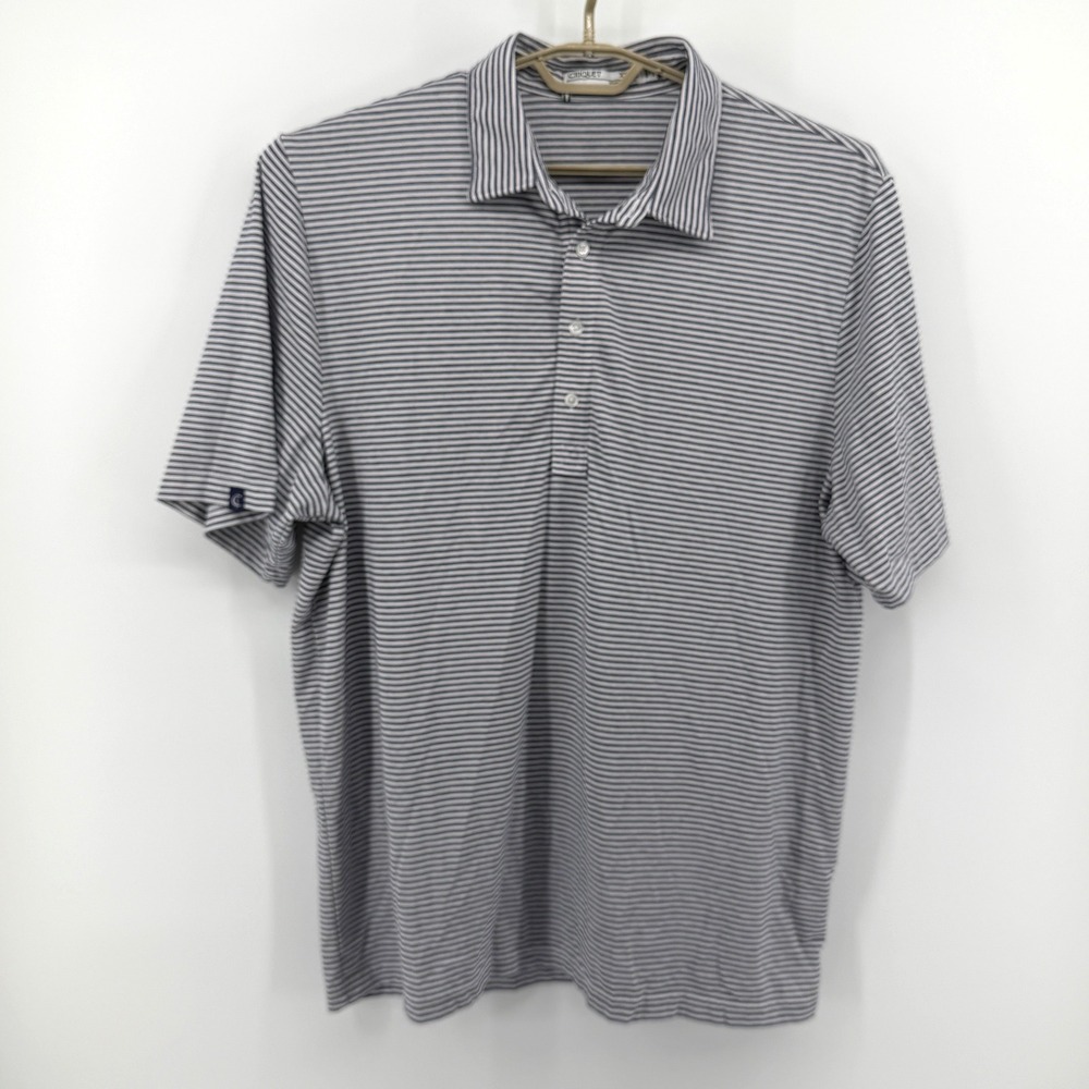 Criquet Mens XXL Polo Shirt Blue White Striped Pima Cotton Stretch Austin TX